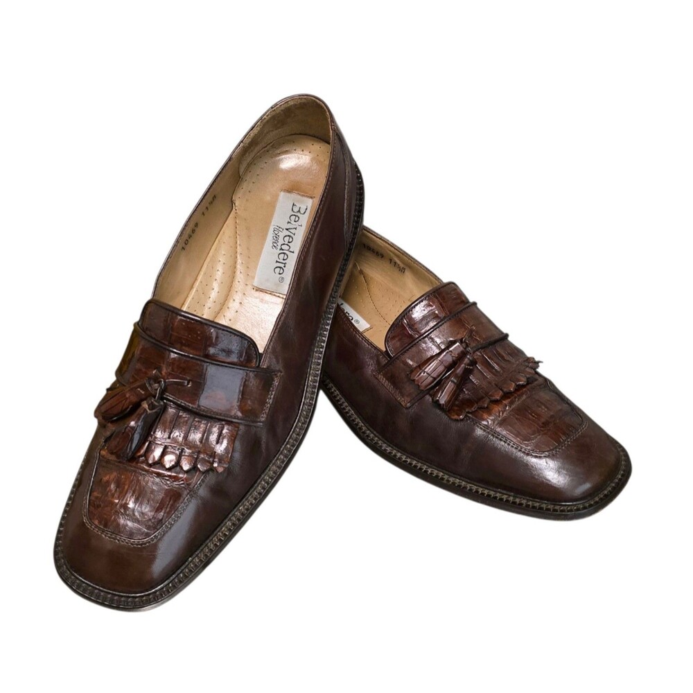 Belvedere Florence Shoes Mens Size 11.5 Genuine Crocodile Handmade In Italy